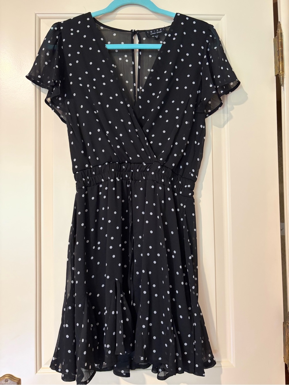 Trixxi Black Polka Dot V-Neck Mini Dress Size S